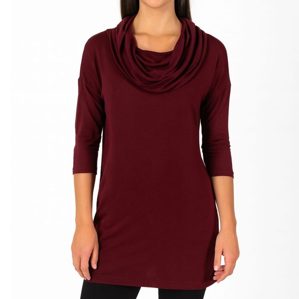 Armani Exchange Burgundy Cowl Neck Elbow Sleeve Top XS dark academia office